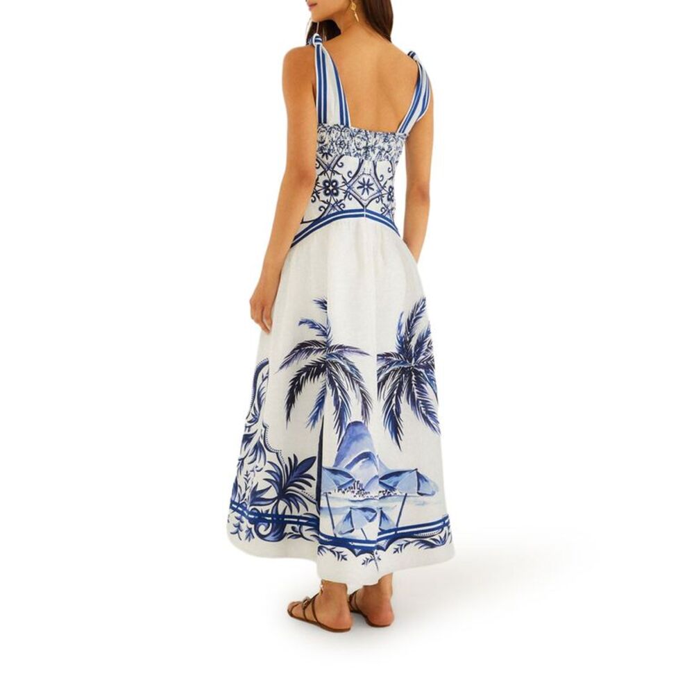 Farm Rio Women Long Linen Dress With Tropical Print - Picture 3 of 4